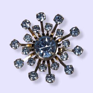 V. Blue Glass Rhinestone Brooch